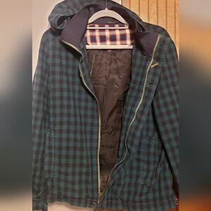 Cabbeen Black/forest green Checkerd Pattern Hooded Jacket Zip Up Front Men Med